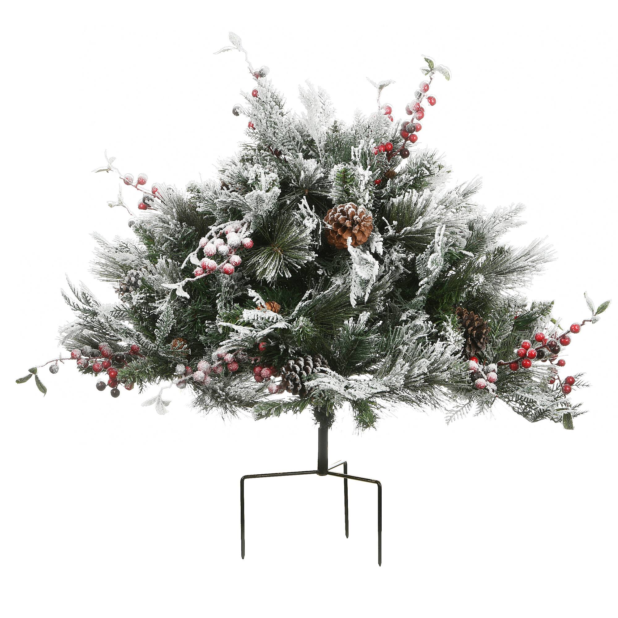 22" Snowy Bedford Urn Filler with Battery Operated LED Lights